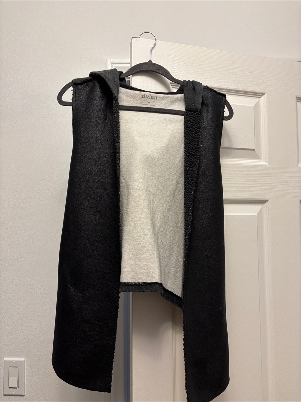 dylan Black Hooded Faux-Suede Open Vest with Cream Lining